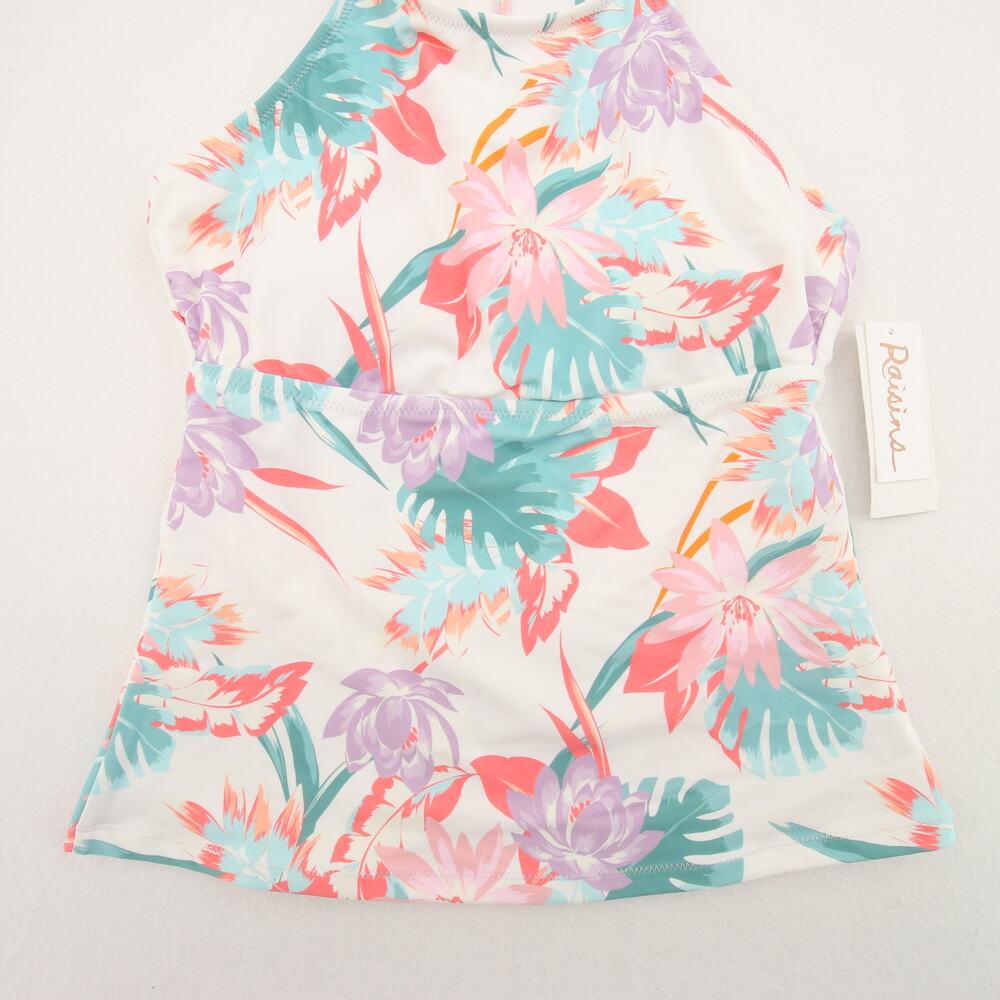 Raisins St. Croix Tankini Top Floral White Pink High Neck Ladder Back Small NWT - Picture 4 of 13